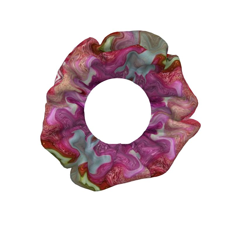 3 Pack of Hair Scrunchies - Floral, Fluid and Gold on Red