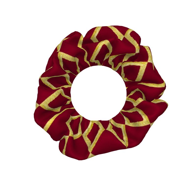 3 Pack of Hair Scrunchies - Floral, Fluid and Gold on Red