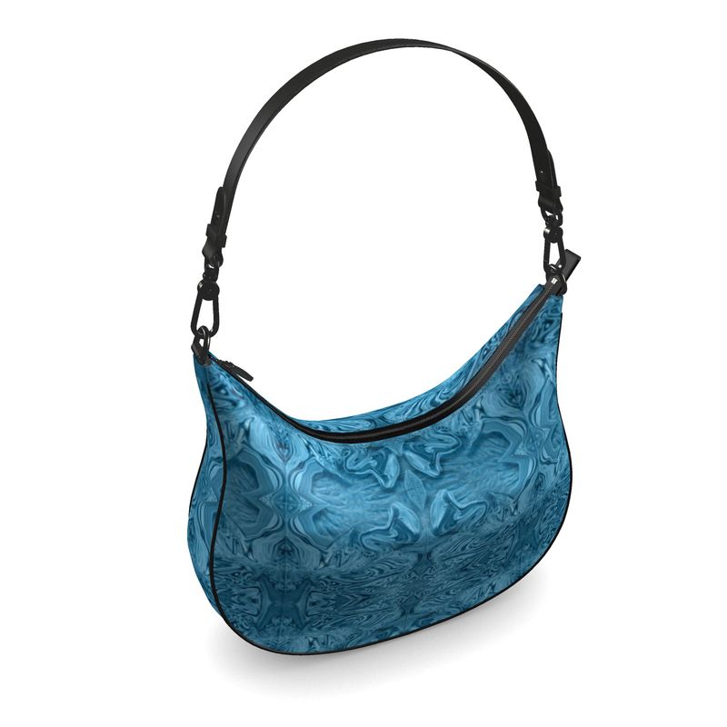 Blue Denim Design Curve Hobo Bag