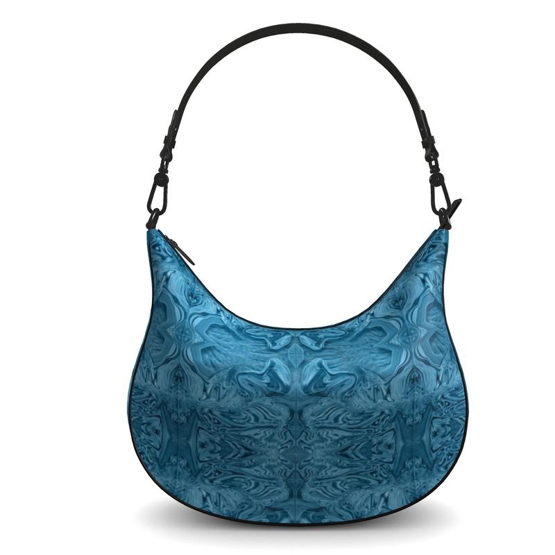 Blue Denim Design Curve Hobo Bag