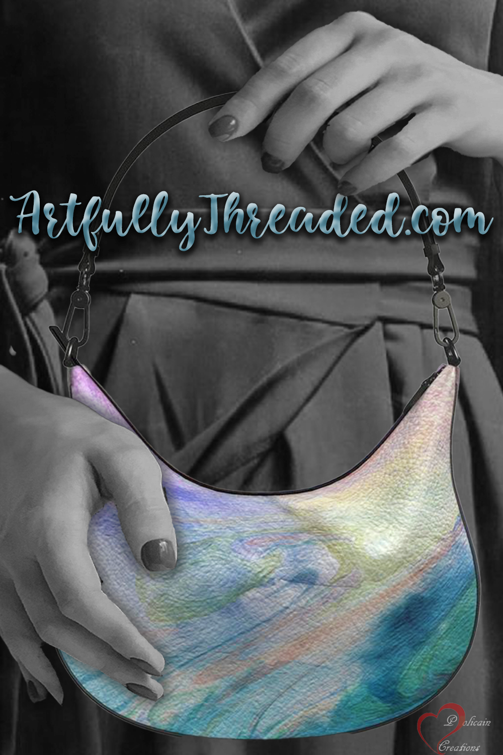 Peaceful Teals Curve Hobo Bag