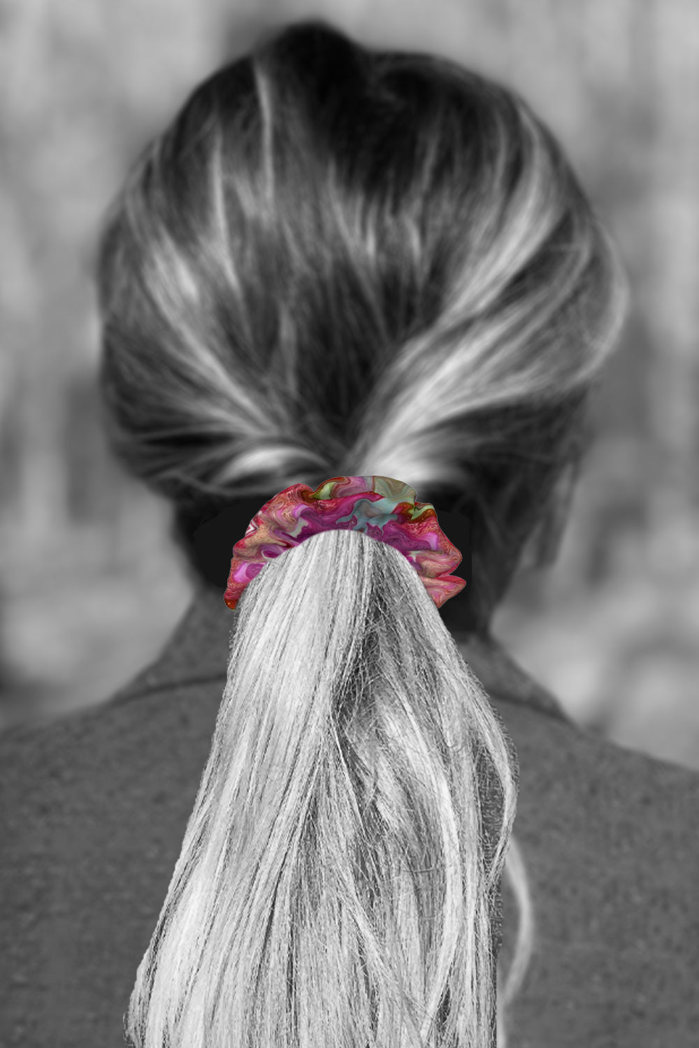 3 Pack of Hair Scrunchies - Floral, Fluid and Gold on Red