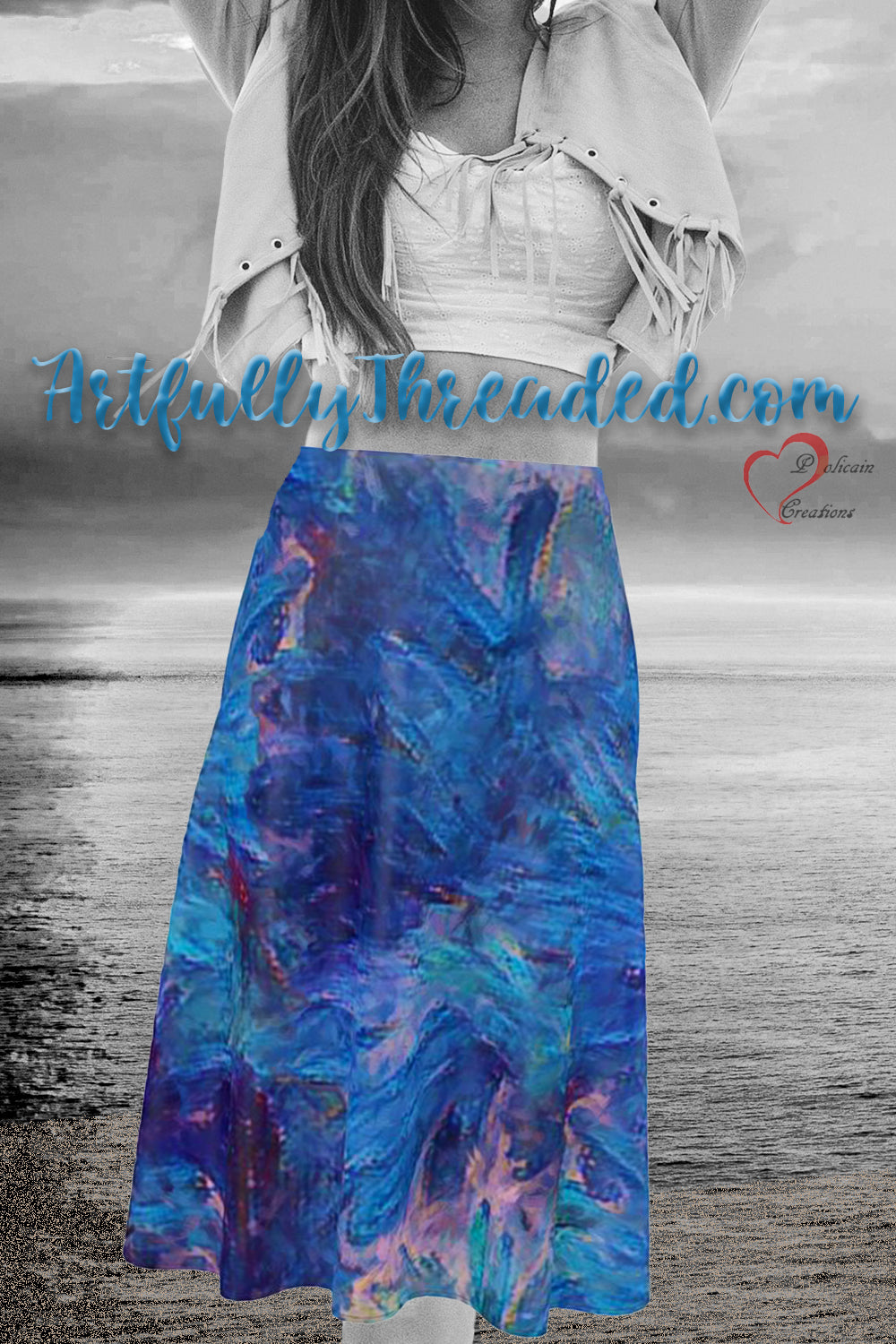 Beautiful Blues Long Midi Skirt